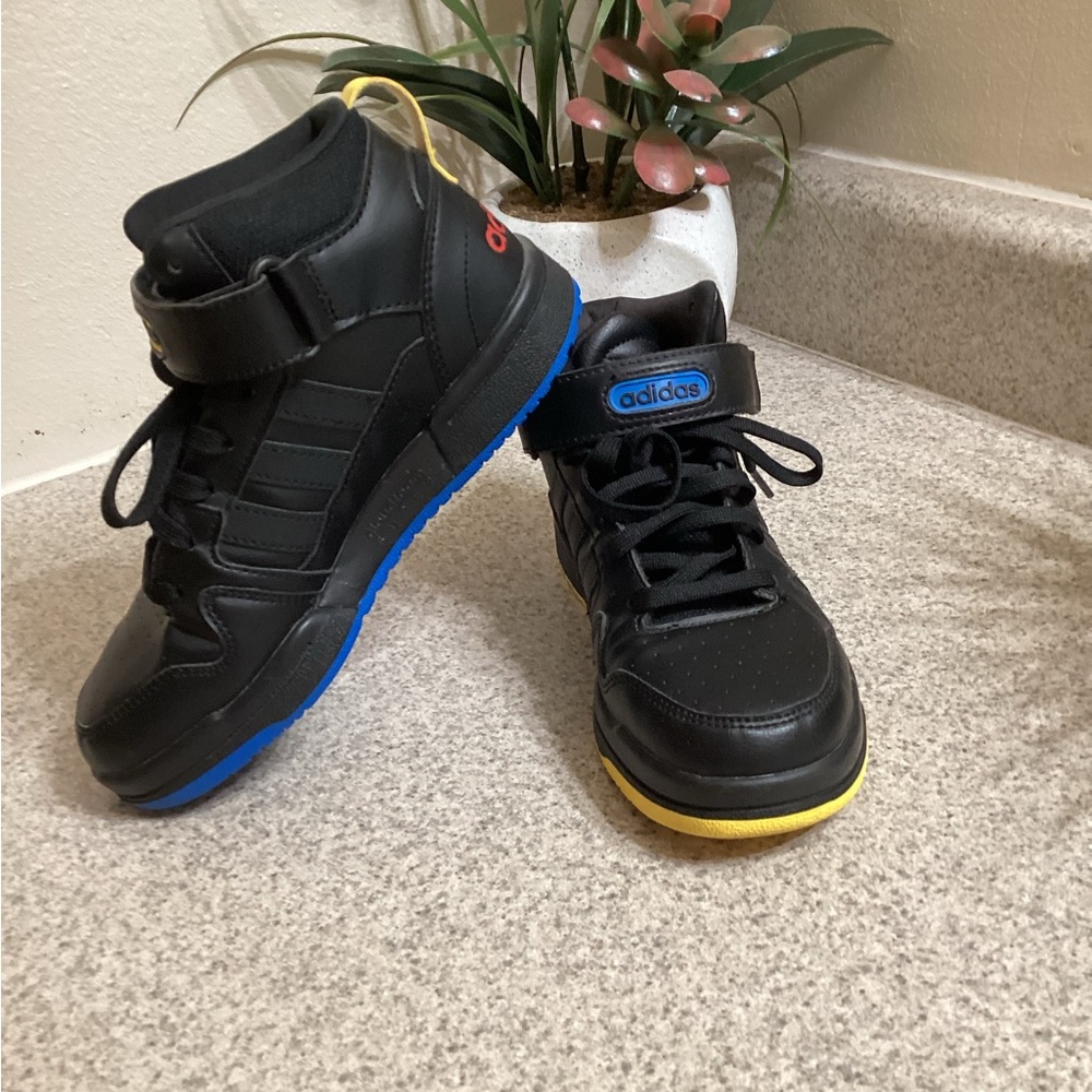 Adidas Black Sneakers with Blue and Yellow Soles